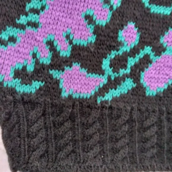 Vintage Carriage Court Sweater Black Purple Blue Scroll Retro Women's Large - Picture 8 of 12